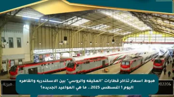 هبوط أسعار تذاكر قطارات “المكيفة والروسي” بين الإسكندرية والقاهرة اليوم 1 أغسطس 2025.. ما هي المواعيد الجديدة؟
